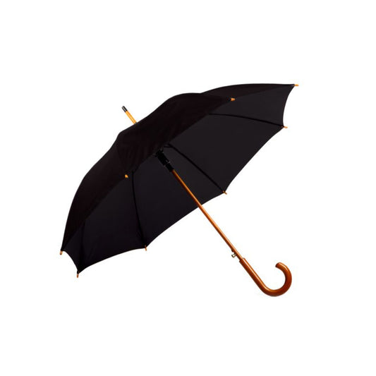 Hook Umbrella AU-12W: Deluxe Auto Open Wooden Shaft Solid Colour with Wooden Hook Handle