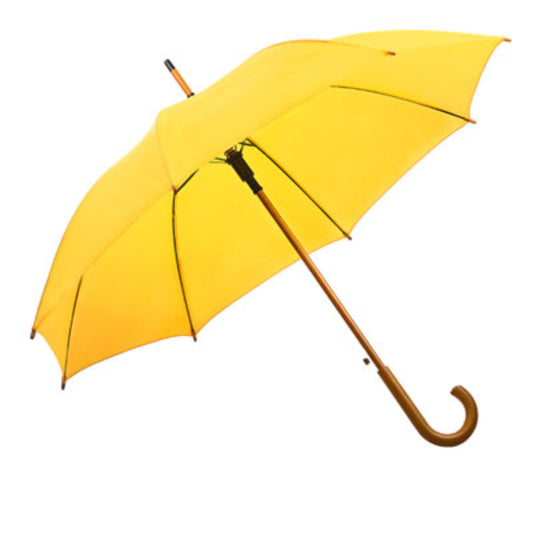 Hook Umbrella AU-12W: Deluxe Auto Open Wooden Shaft Solid Colour with Wooden Hook Handle