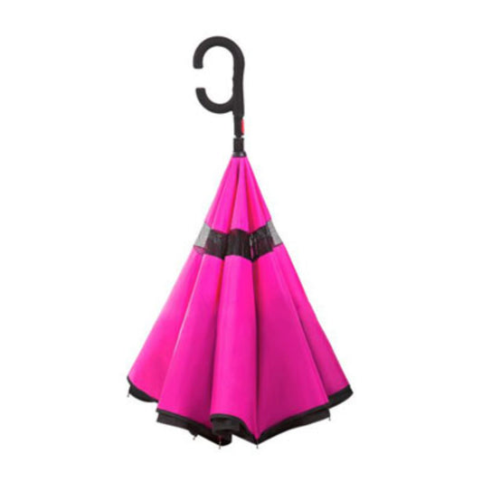 Hook Umbrella / Reversible Umbrella AU-71: Auto Close Reversible Umbrella with Netting Pongee Fabric Rubberised "C" Shape Handle