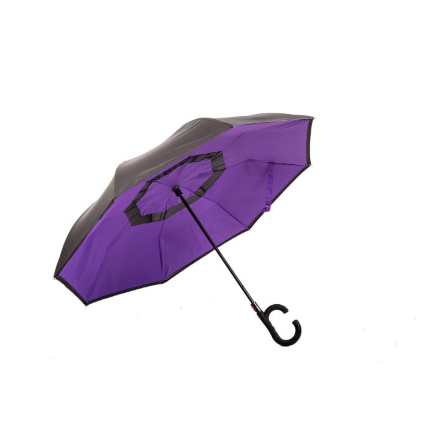 Hook Umbrella / Reversible Umbrella AU-71: Auto Close Reversible Umbrella with Netting Pongee Fabric Rubberised "C" Shape Handle
