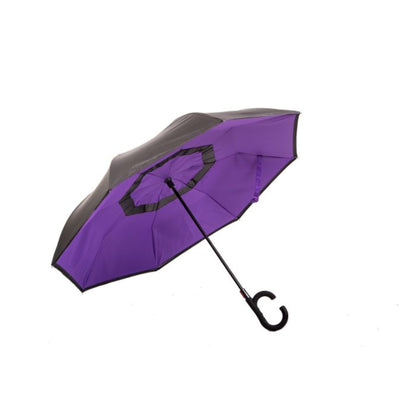 Hook Umbrella / Reversible Umbrella AU-71: Auto Close Reversible Umbrella with Netting Pongee Fabric Rubberised "C" Shape Handle