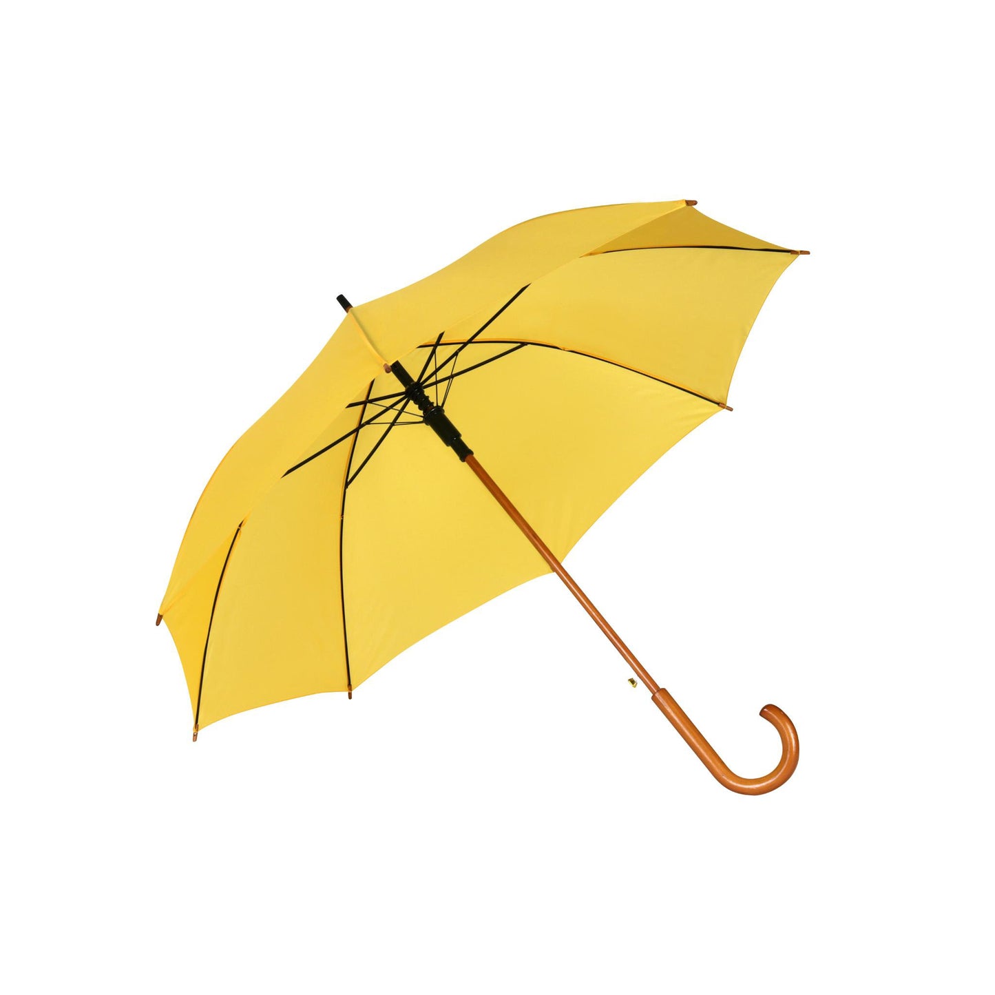 Hook Umbrella AU-12W: Deluxe Auto Open Wooden Shaft Solid Colour with Wooden Hook Handle
