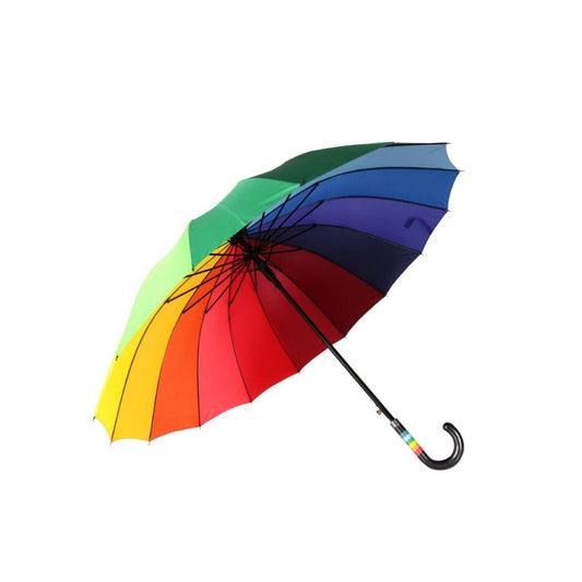 Rainbow Umbrella AU-46 - Auto Open with Fibreglass Ribs Metal Shaft Pongee material and a Leather Hook Handle