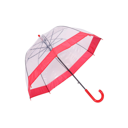 Hook Umbrella AU-33: Auto Open Clear Dome Umbrella with Coloured Trim with Matching Plastic Hook Handle